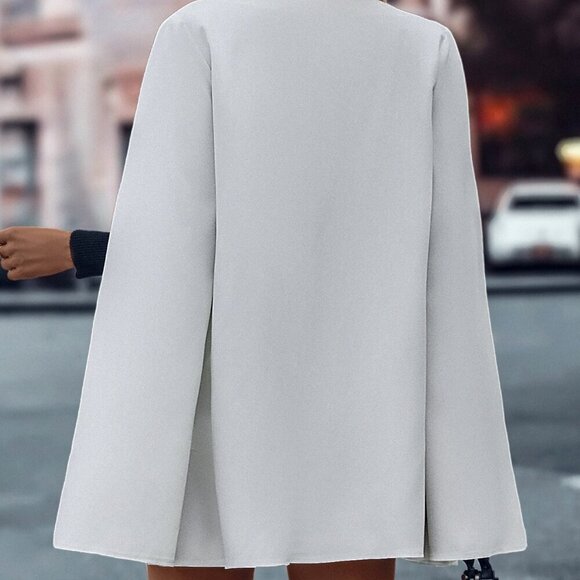White Elegant Women's Open Front Cape Blazer - Picture 2 of 6